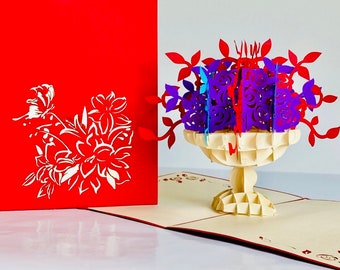 Colourful Stunning Flower Vase 3D PopUp Greeting Card