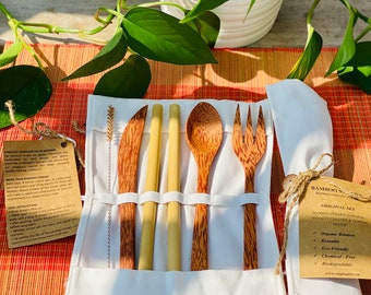 Vietnam Handmade Bamboo Straw Cutlery Picnic Gift Summer Eco friendly Set