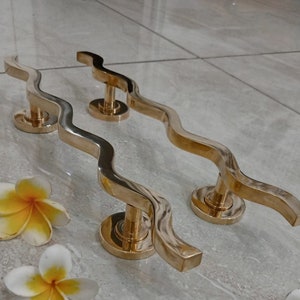 pair of 30cm Wiggle Solid Brass Door Handle (TARRIF PAID)