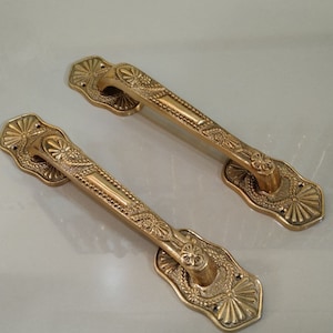 2x pcs Gold pair main entry pull door handle for front door solid Brass, gold brass door handle for front door, barn door handle, brass pull