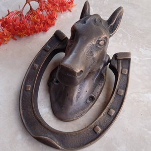 5&quot; Inches Vintage Horse Head Brass Door Knocker | HORSE door knocker | Unique Door Knocker | birthday Gift, Antique front door horse knocker