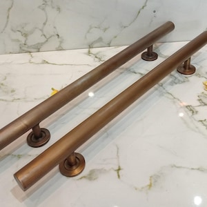 Large Solid Brass Door Handle Pull Set | Antique Brass Entry Door Handle | Modern Main Front Door Pull | Plain Heavy Brass Gate Handle 60cm