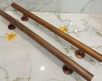 Solid Brass Door Pull Handle Pair, Long Minimalist Entry Door Handle, Plain Modern Front Door Hardware, 60cm