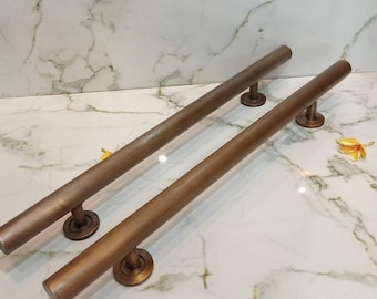 Large Solid Brass Door Handle Pull Set | Antique Brass Entry Door Handle | Modern Main Front Door Pull | Plain Heavy Brass Gate Handle 60cm