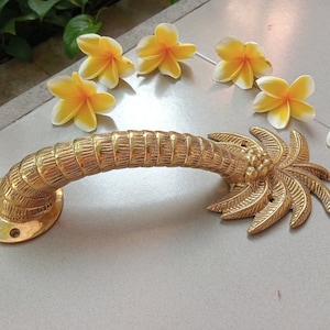 Juego de 2 tiradores de puerta de latón con forma de palmera, decoración tropical bohemia (29 cm) (ARANCEL PAGADO)