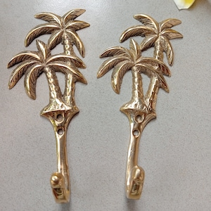 2x mittel Palme Doppel, Wandhaken Messing Haken - Messing Wand Dekor, Kleiderhaken, Handtuchhalter, Kleiderhaken für Geschenk, Messinghaken