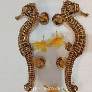 12" Pair main Entry SEAHORSE Handles Brass (TARRIF PAID)