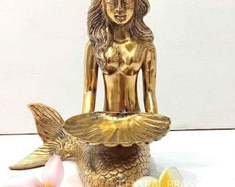 1pcs Large Brass Mermaid Sculpture | Nautical Home Decor (11.02'')