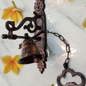 Vintage Solid Brass Bell Shopkeeper&#39;s Door Chime | Unique Antique Solid Brass Door Bell | Bali Furniture Decorative House | Door Bell