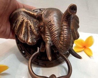 Vintage Brass Elephant Head Door Knocker | African Animal Decor(TARRIF PAID)