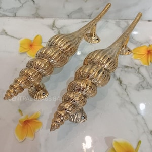 Pair Brass Shell Door Handle Set, Seaside Decor (13.77 inch)