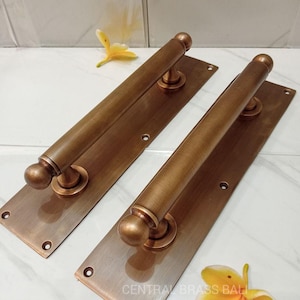 Pair of Antique Brass Door Pull Handles, Vintage Solid Brass Entry Door Hardware, Solid Front Door Handles, Classic Home Decor