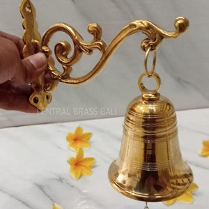 1x gold polish Solid Brass Bell Shopkeeper&#39;s Door Chime | Unique Antique Solid Brass Door Bell | Bali Furniture Decorative House | Door Bell