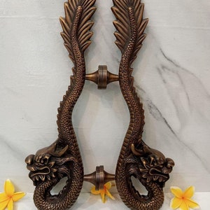 50 cm Set 2 pcs Vintage DRAGON Shaped Brass Door Handle | Unique Antique Dragon Brass Handle | High Quality Bali Furniture Craft