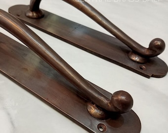 Antique Brass Door Handle Set, French Vintage Door Pull, Solid Brass Entry Door Handle, main entry door Hardware, 10.6 Inch