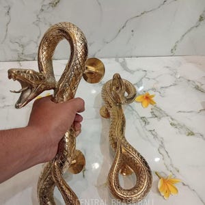 Vintage Solid Brass Snake Door Pull Handle Pair | Handcrafted Serpent Entrance Handle | Luxury Gothic Door Hardware