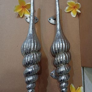 13.77&quot; inch Silver long Large SHELL Shape Curvy seaside Brass Polished, shell door handle, brass door handle, Handle Grab Old Style 35 cm