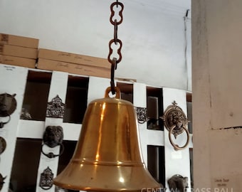 Large Solid Brass Door Bell | Vintage Shopkeeper Chime, 14.5" Chain