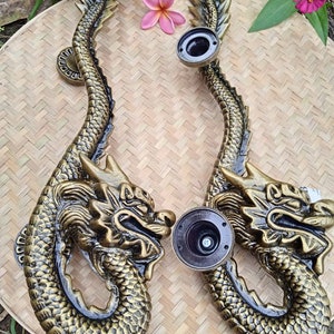 18.89" inches Set 2 pcs Vintage DRAGON Shaped Brass Door Handle | Unique Antique Dragon Brass Handle | High Quality Bali Furniture Craft