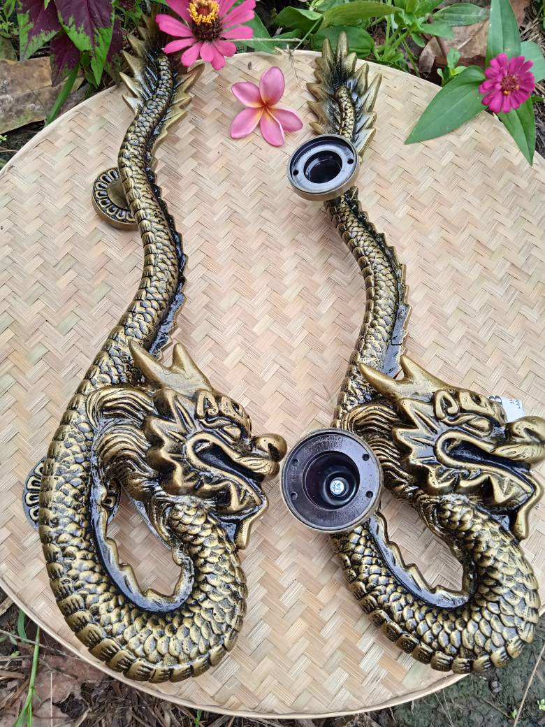 18.89" inches Set 2 pcs Vintage DRAGON Shaped Brass Door Handle | Unique Antique Dragon Brass Handle | High Quality Bali Furniture Craft