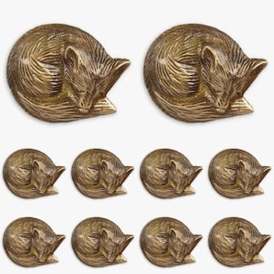 10 Items Vintage Brass Sleeping Fox Knob for Drawer Dresser | Solid Brass Knobs