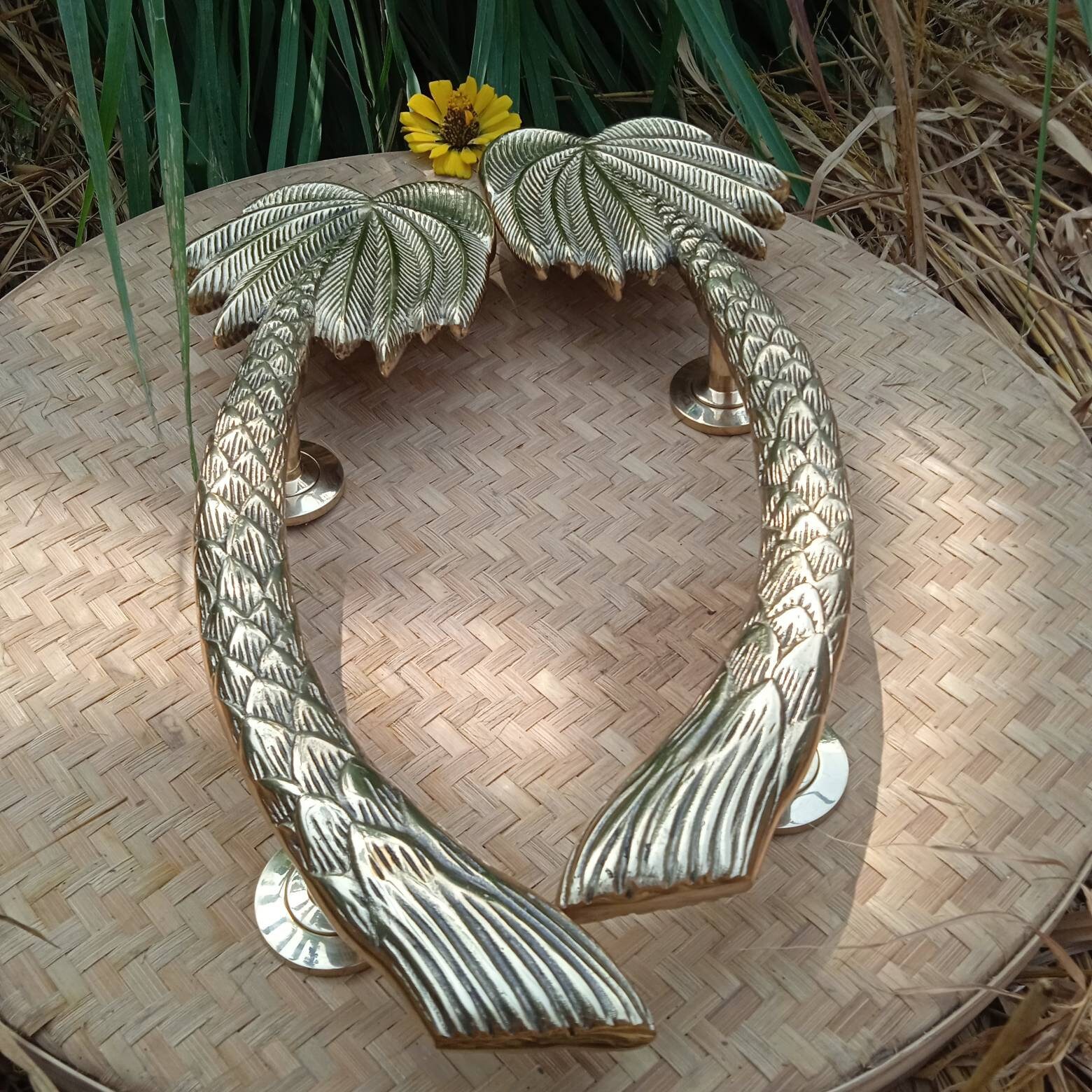 Palm Brass Door Handle Pair, Bohemian Tropical Style, 15.74''(TARRIF ...