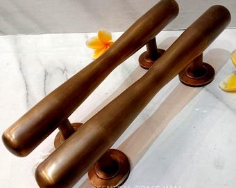 Set of 2 Solid Brass Door Pulls, 30cm Vintage Antique Finish Handles, Classic Entry Door Hardware for Cabinets & Gates (TARRIF PAID)
