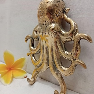2x stunning brass  OCTOPUS Coat Solid Brass Hook Old Style Wall Mounted Old Style Beach hand cast, octopus hooks, coatal style hooks, beach