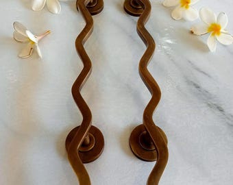 Pair Vintage Wiggle Solid Brass Door Handles 40 cm, Wavy Brass Pull Handles for Front Entry Door, Cabinet, Wardrobe & Furniture