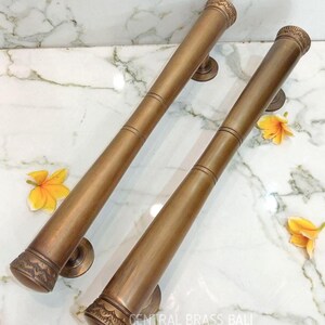 Vintage Carved Brass Door Handles Set, Solid Brass Entry Door Pulls, Ornate Antique Style Door Hardware, 50cm