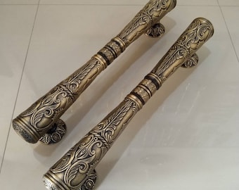 Victorian Brass Entry Door Handle Set, Classic Detail, 13/16/22" Inches(TARRIF PAID)