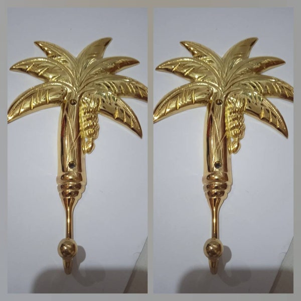 2x Big Golden Vintage Banana Tree Shaped Coat Wall Hook Brass Old Style 21 cm Wall Mounted Hand Cast 8.26" Inches, Wall Door Hook