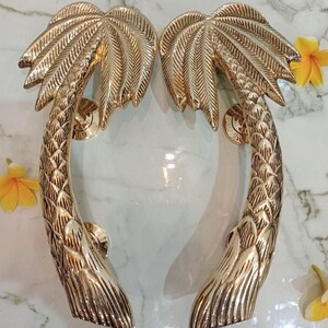2pcs Solid Brass Palm Door Handle Set, 30cm Tropical Boho Door Pulls, Gold Palm Leaf Handles, Main Entry Door Hardware