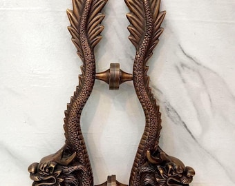 Set di maniglie per porte vintage in ottone con drago / Artigianato di mobili balinese