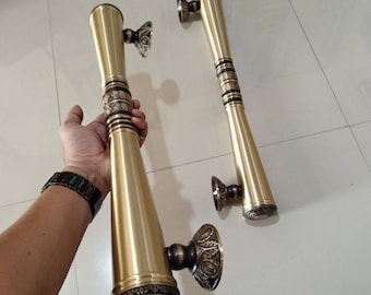 Vintage Victorian Brass Entry Door Handles | 22" Pulls, Pair