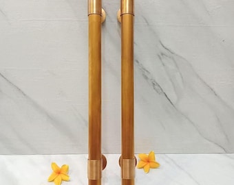 Pair of Solid Brass Door Handles | Modern Gold Entry Pulls | Minimalist Front Door Hardware for Double Doors 60cm