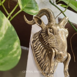 Large 10&quot; inch Billy GOAT Cast Brass Door Knocker, 26cm heavy front door banger horns, Brass Door Knocker, Goat head door knocker