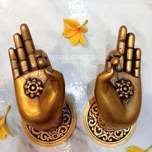 Set of 2 Aged Brass Buddha Hand Door Handles, Gyan Mudra Pull Handles, Meditation Decor, Spiritual Entry Door Hardware