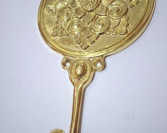 Set of 3 Brass Flower Hook, Hand Cast Decor, 7.08"