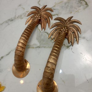 2pcs Palm Tree Solid Brass Door Handles, Tropical Front Entry Door Pulls, Coastal Beach House Hardware Decor (29cm)