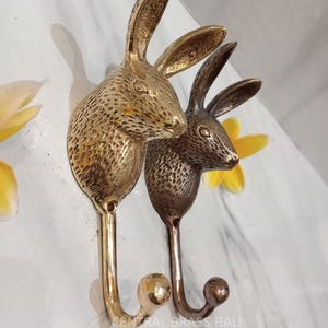 2x pcs RABBIT Head hook Hanger Solid Brass Vintage Hook Hat Coat Strong Wall Mount, towel hooks, bathroom accesory, brass hooks