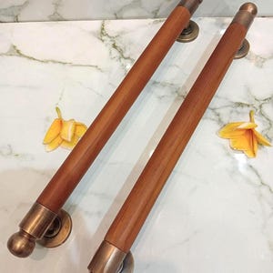 Pair Vintage Teak Wood Door Handles, Minimalist Door Pulls (40cm)(TARRIF PAID)