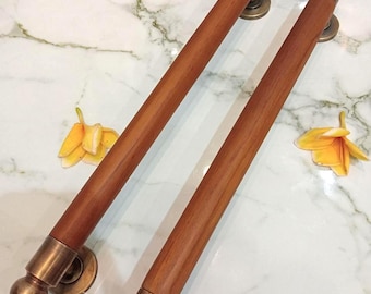 Pair Vintage Teak Wood Door Handles, Minimalist Door Pulls (40cm)(TARRIF PAID)