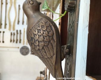 Vintage Solid Brass Woodpecker Door Knocker, Bird Decor (10.43" inches)(TARRIF PAID)