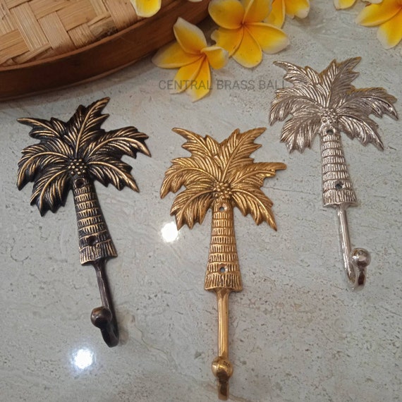 2x Hooks Large Brass Large Palm Tree Coat Solid Brass Hook Polished Old Style 19 Cm Wall Mounted Beach Hand Cast 7.1 2 Inch Coconut Hooks Etsy