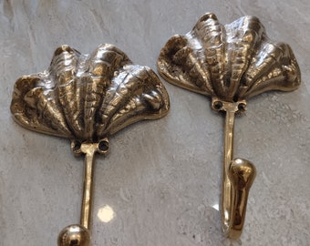 2x stunning brass SCALLOP SHELL Coat Solid Brass Hook Old Style 15 cm Wall Mounted Old Style Beach hand cast 6" inch many finishes