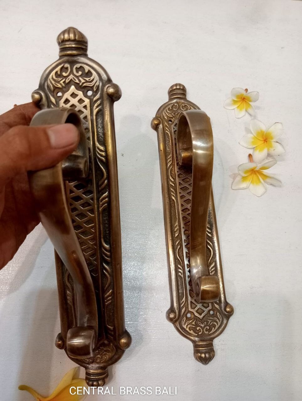 Pair Antique Brass French Door Handle Pulls, Solid Brass (TARRIF PAID ...