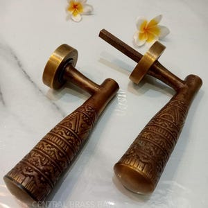 2x pcs Crank egypt carved vintage antique brass door handle | brass door pull, brass door handle, unique door handle, vintage door handle