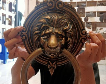 Vintage Lion Head Brass Door Knocker | 11.81" Heavy Cast Door Pull(TARRIF PAID)