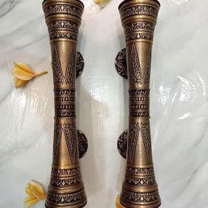 Set di maniglie per porte in ottone intagliato, stile vittoriano vintage, 12,59" (TARIFFA PAGATA)